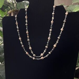 Elegant Beaded Pearl Necklace - Black and Brown